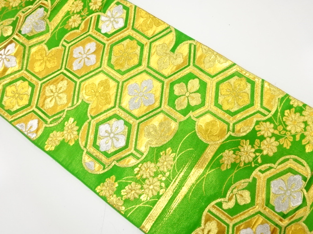 JAPANESE KIMONO / ANTIQUE FUKURO OBI / SILK / WOVEN KIKU & FLORAL KIKKO